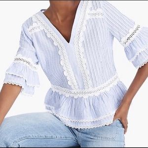 NWOT J Crew Short Sleeve Lace Trim Top in Blue